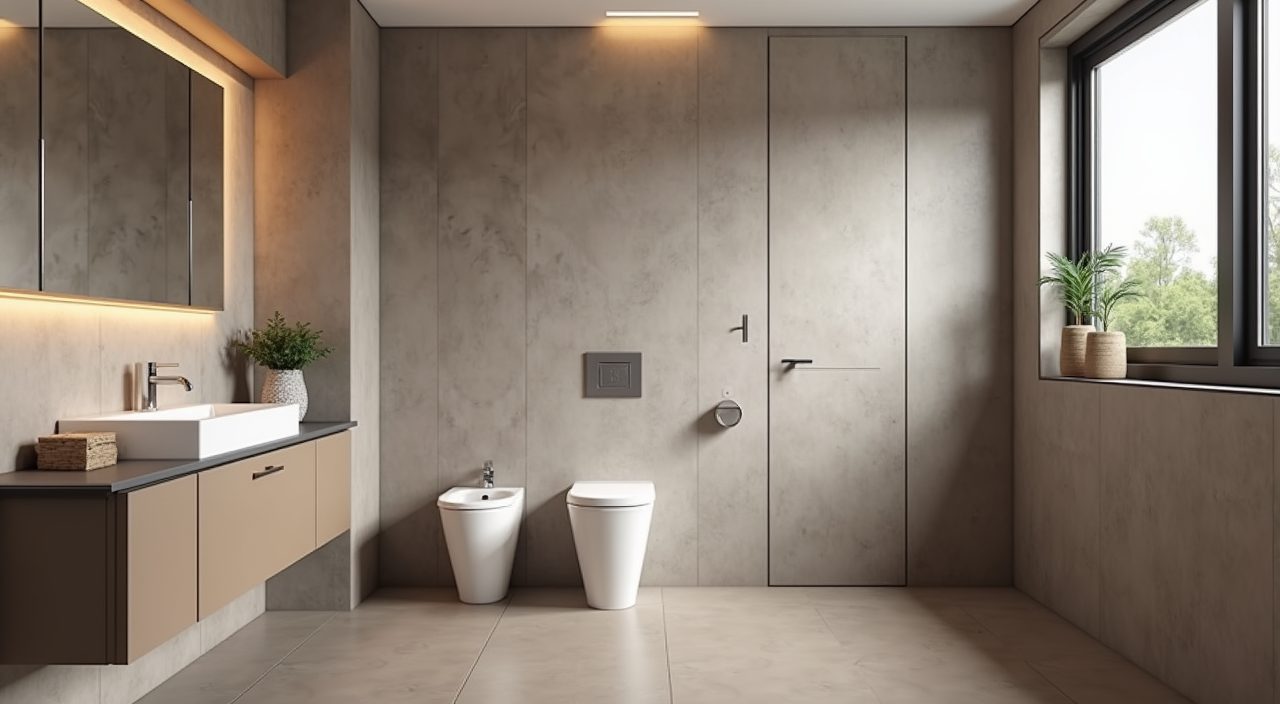 Contemporary Singapore BTO bathroom in warm greige and taupe neutral palette