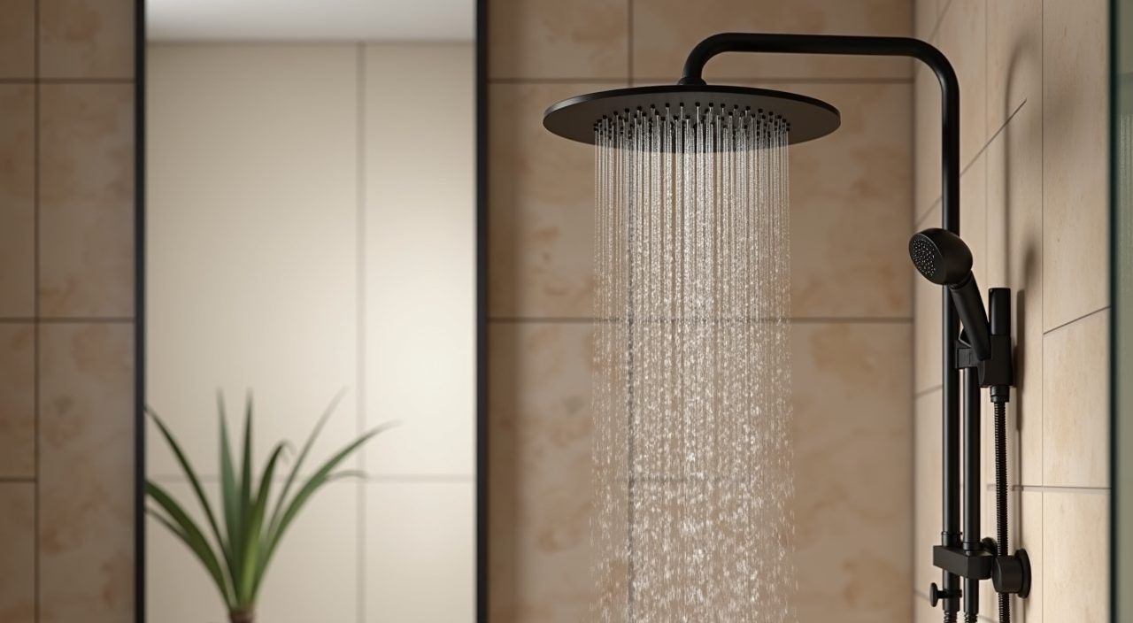 Matte black rainfall shower set in the wet zone of a Singapore BTO bathroom
