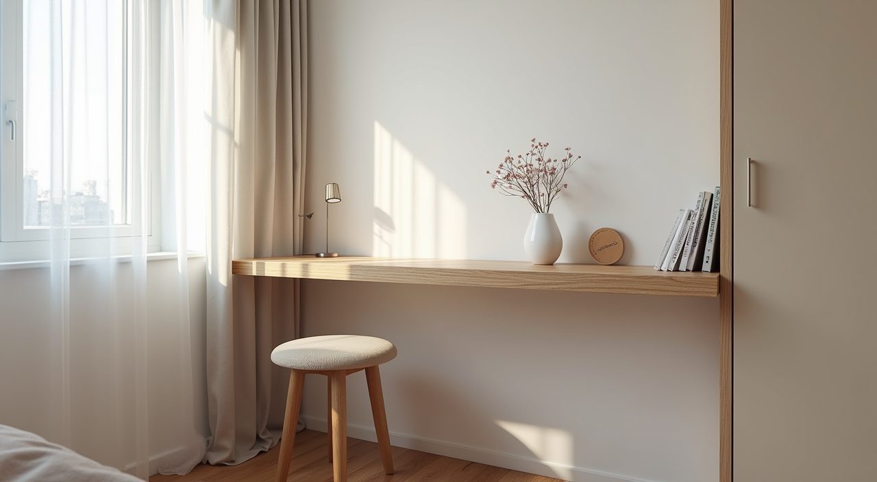 Contemporary Singapore BTO bedroom slim wall-mounted floating ledge desk used as a study and dressing nook