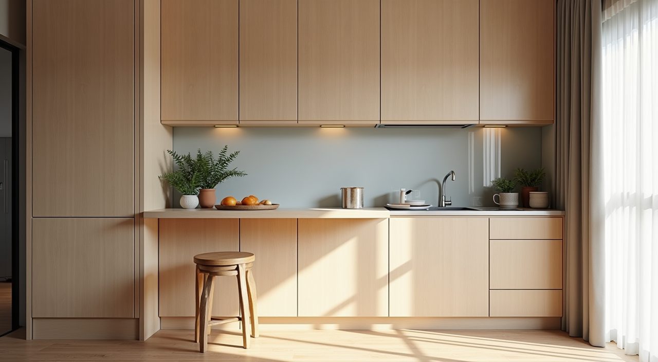 Compact peninsula breakfast nook corner in a contemporary Singapore BTO open plan kitchen