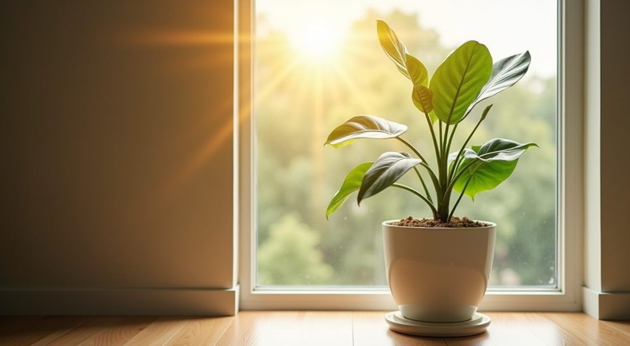 Indoor plant by a sunlit window mood detail in a contemporary Singapore BTO living room