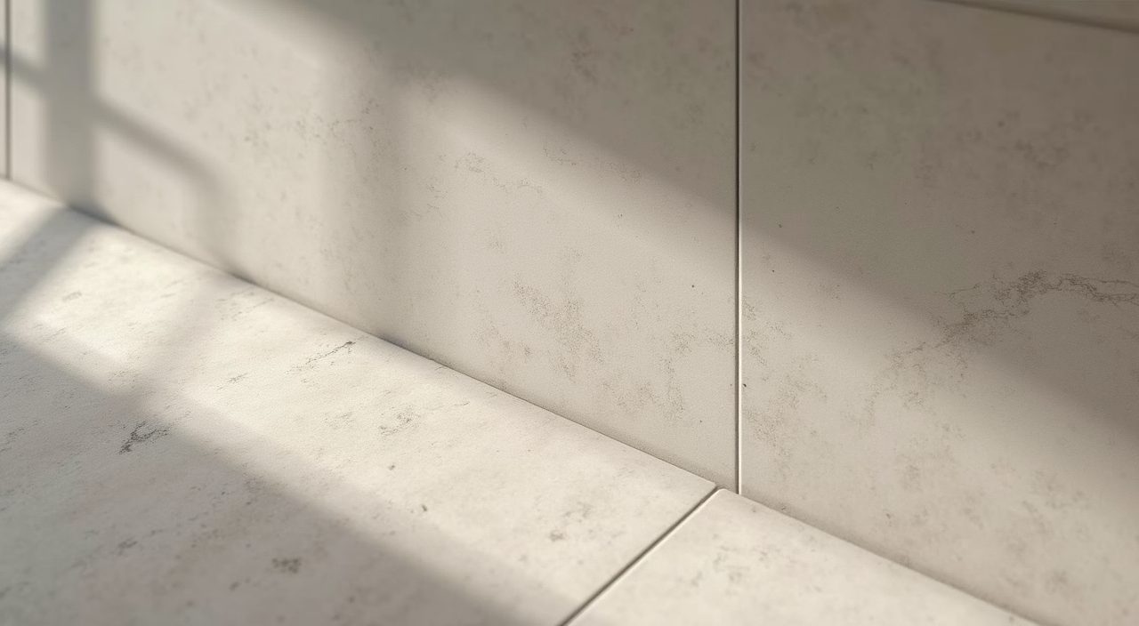 Close-up of large-format matte porcelain wall and floor tiles with minimal grout in an HDB bathroom
