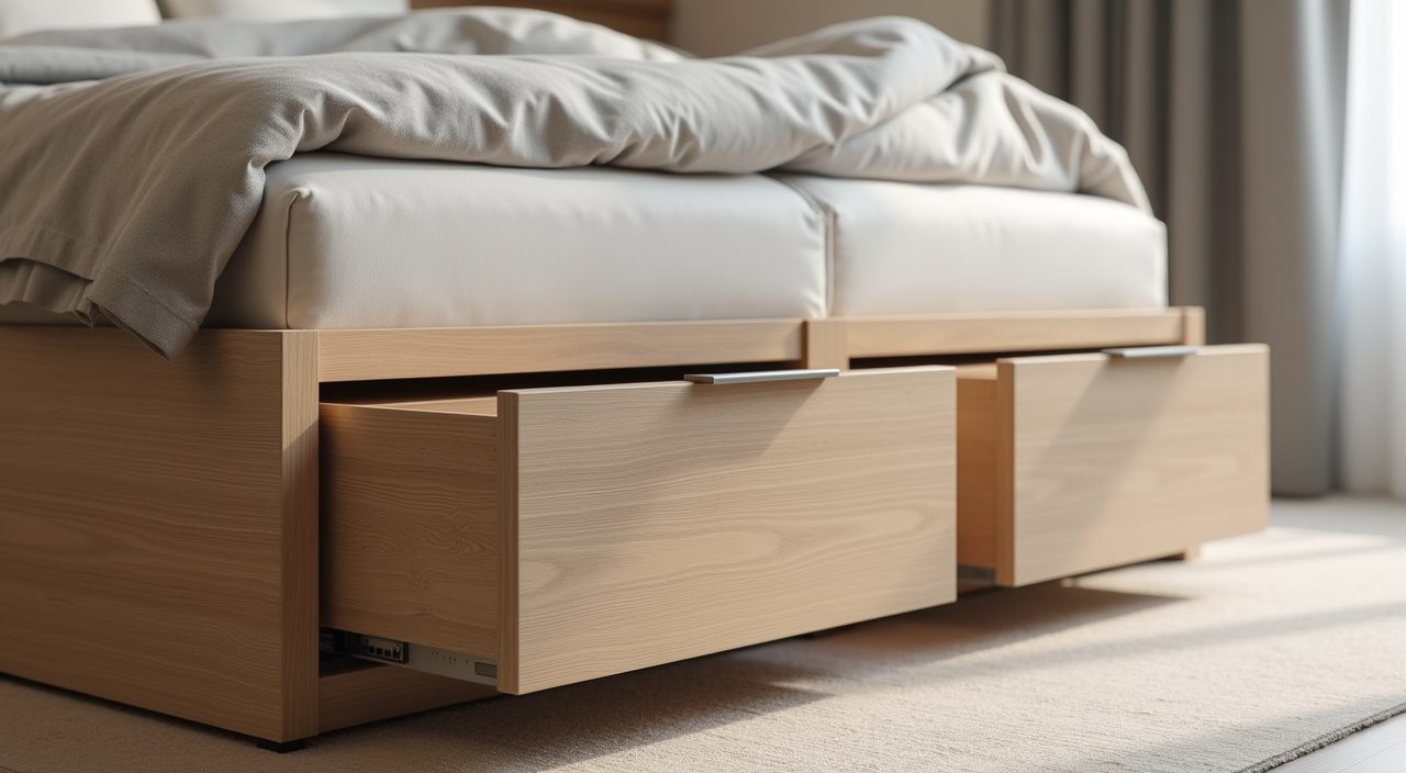 Storage bed drawer detail in a contemporary Singapore HDB bedroom