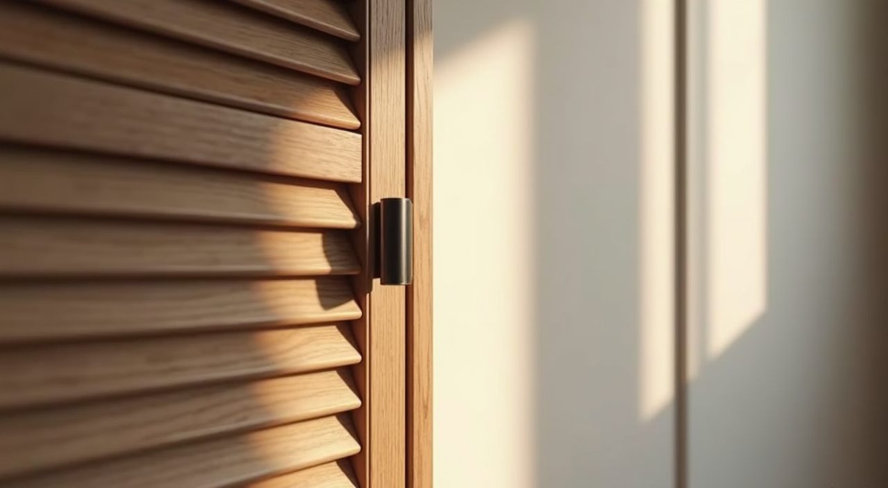 Close up of a louvred ventilated wardrobe door detail in a contemporary HDB kids room