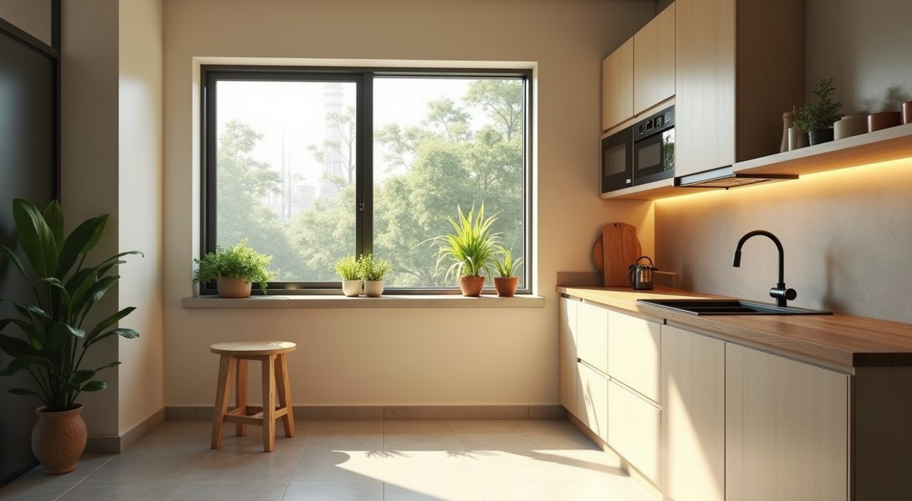 Sunlit corner nook by the sink window in a contemporary Singapore HDB flat kitchen