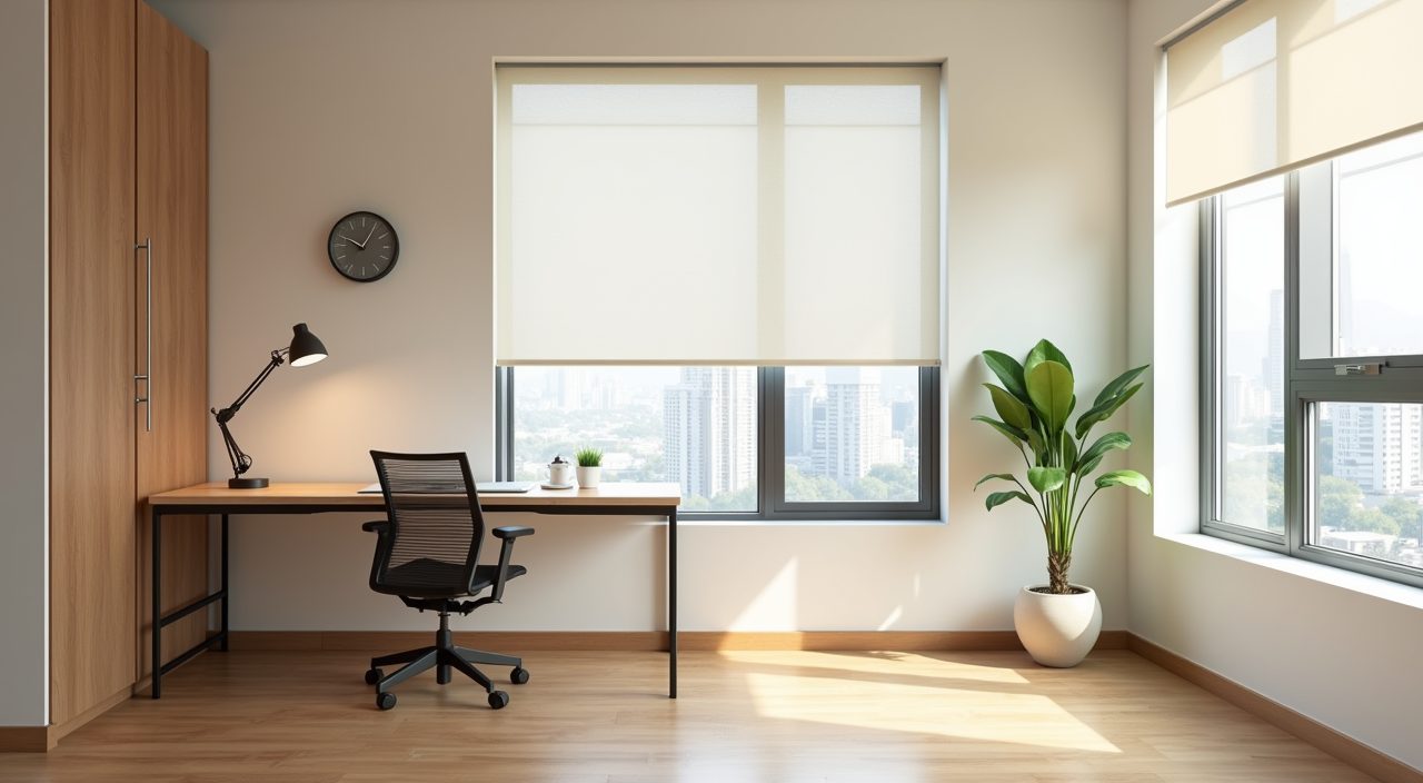 Contemporary HDB study room with desk placed perpendicular to the window for glare free daylight
