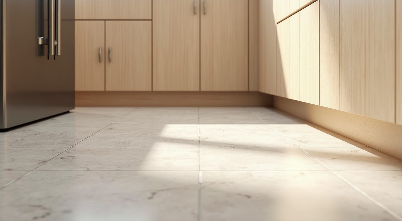 Matt anti-slip porcelain flooring detail in a contemporary Singapore landed home kitchen
