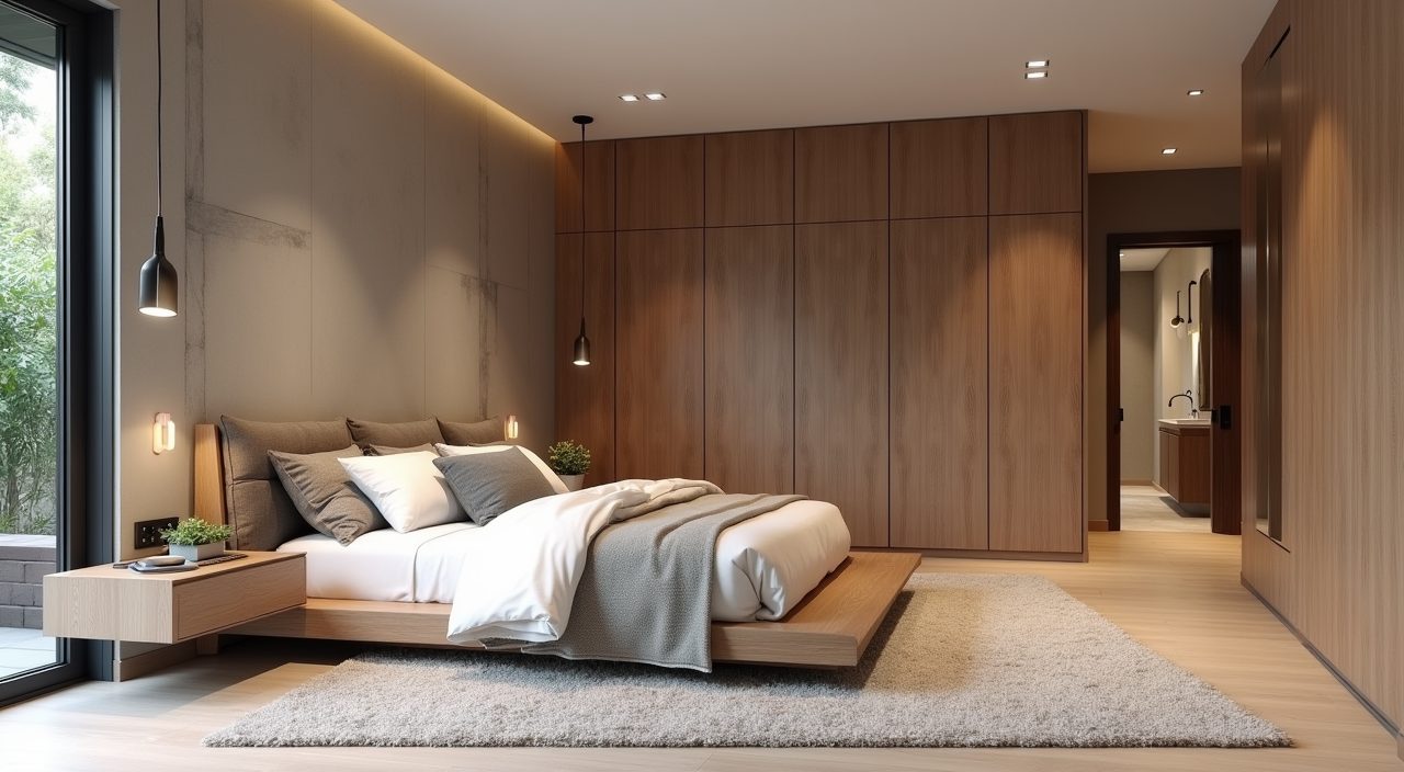 Contemporary tropical landed master bedroom zoned into sleep dressing and ensuite areas