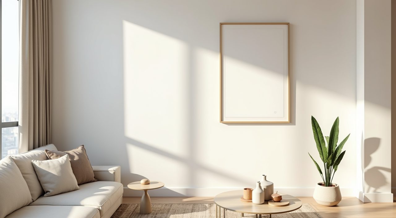 Minimalist Singapore living room corner with one artwork sculptural vase and snake plant