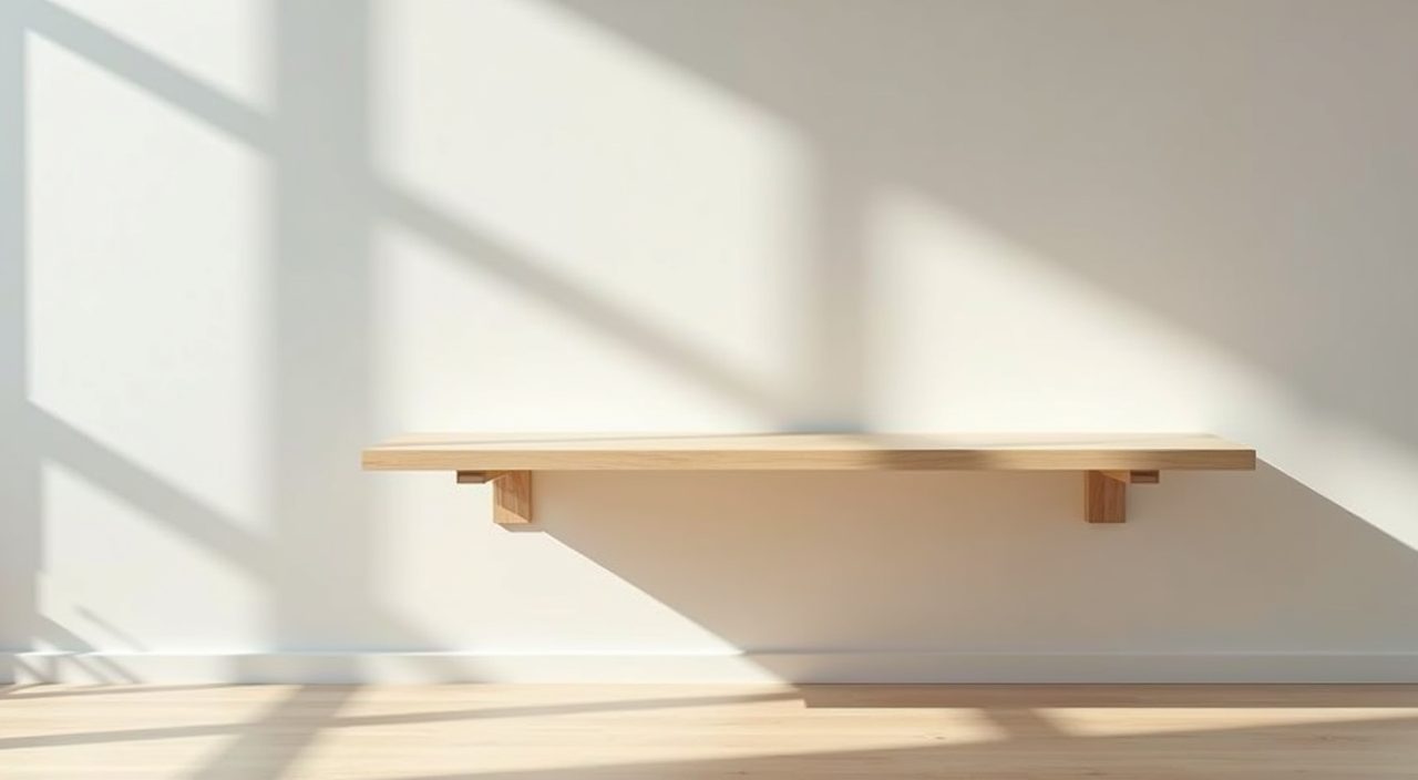 Minimalist Singapore study room with a wall-mounted floating wood desk that keeps the floor clear