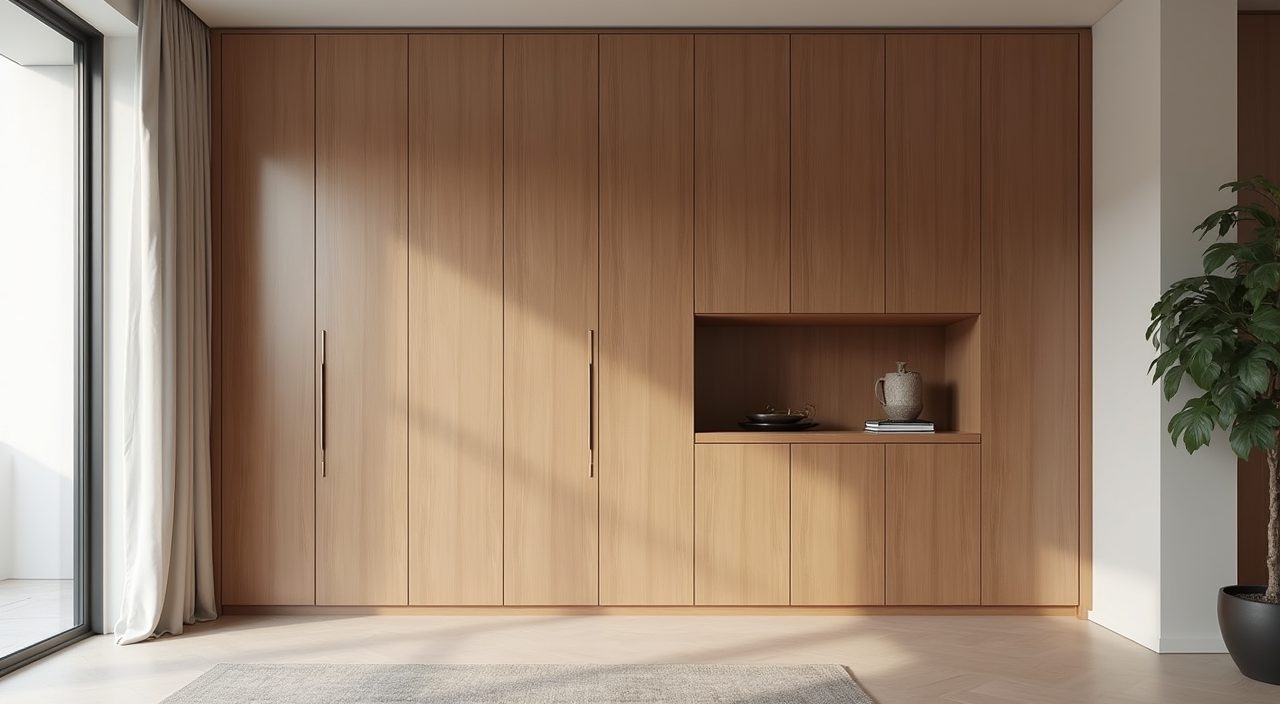 Minimalist Singapore study room with floor-to-ceiling concealed handleless storage cabinetry