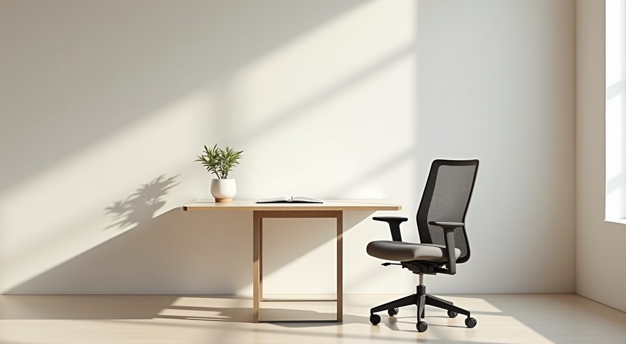 Minimalist Singapore study room with a single neutral ergonomic task chair at the desk