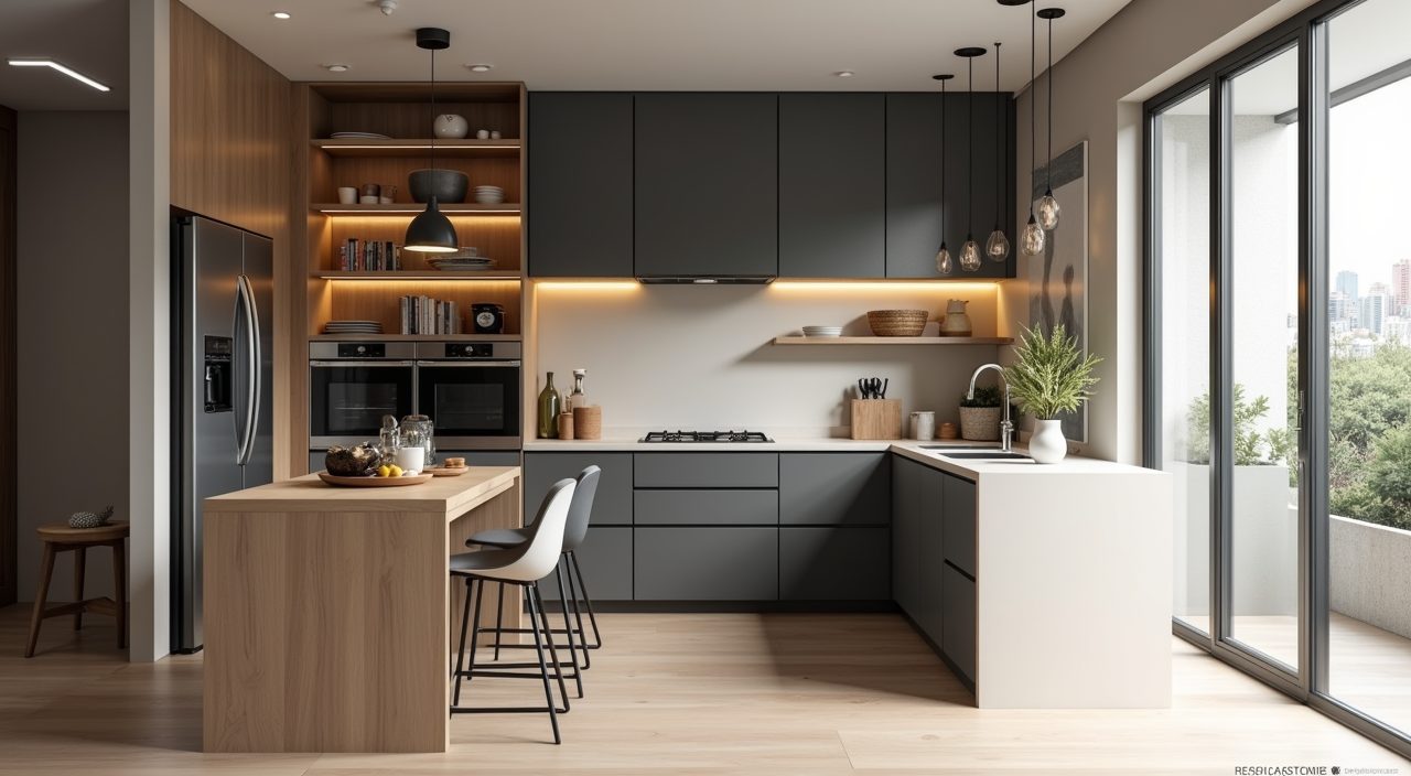 Modern contemporary Singapore HDB kitchen corner breakfast bar nook with two tone cabinetry