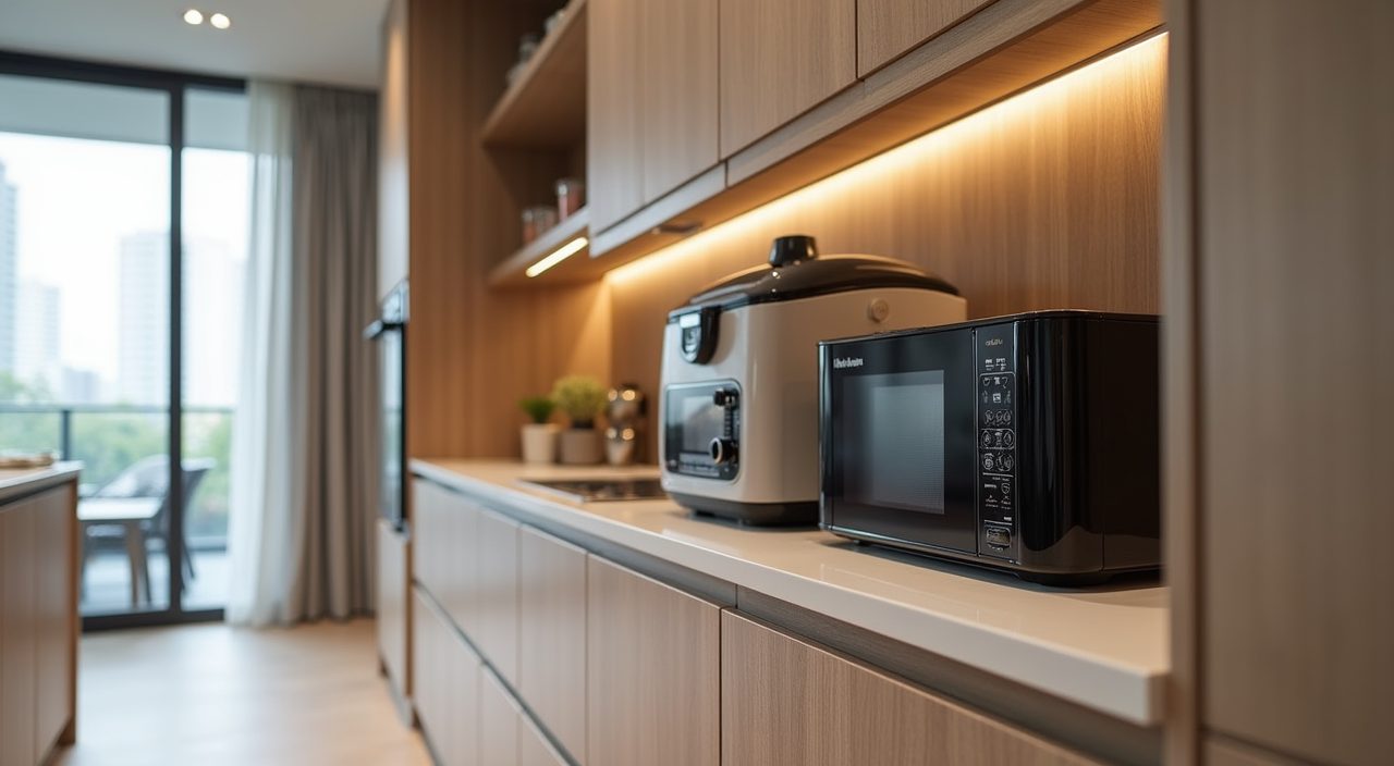 Modern contemporary Singapore kitchen appliance garage niche keeping the counter clear