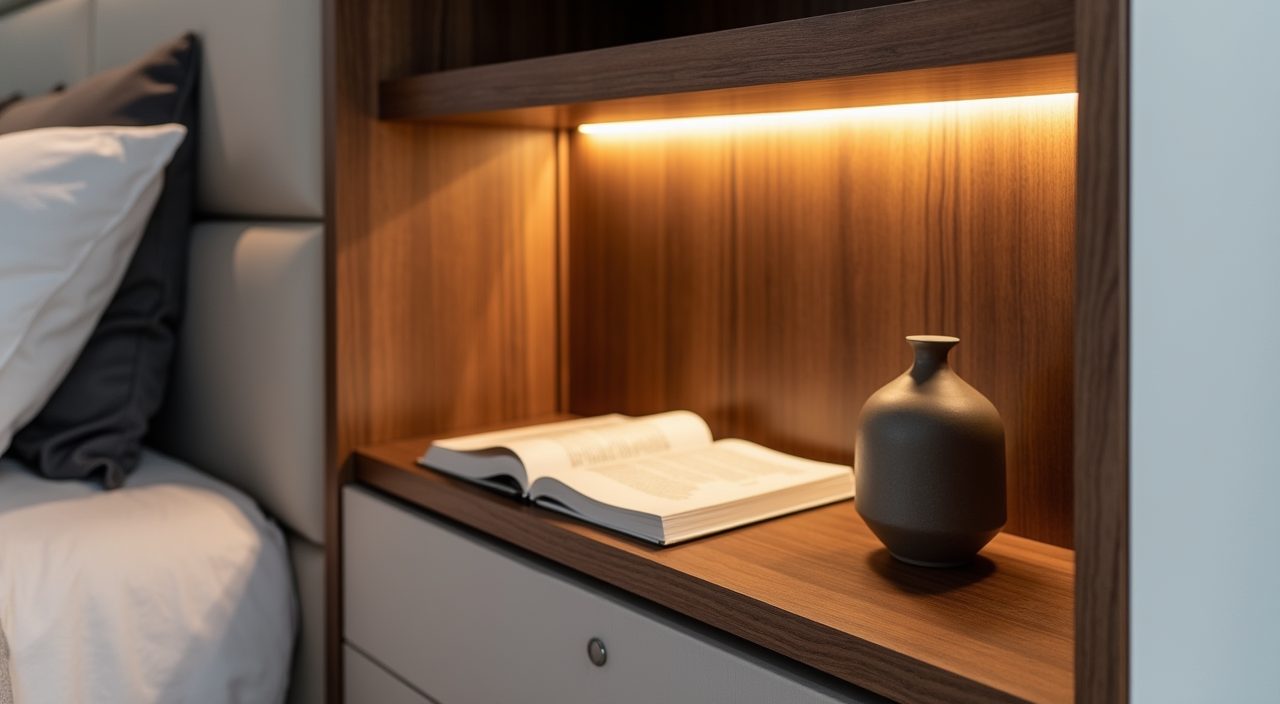 Modern contemporary integrated bedside niche detail in a Singapore master bedroom