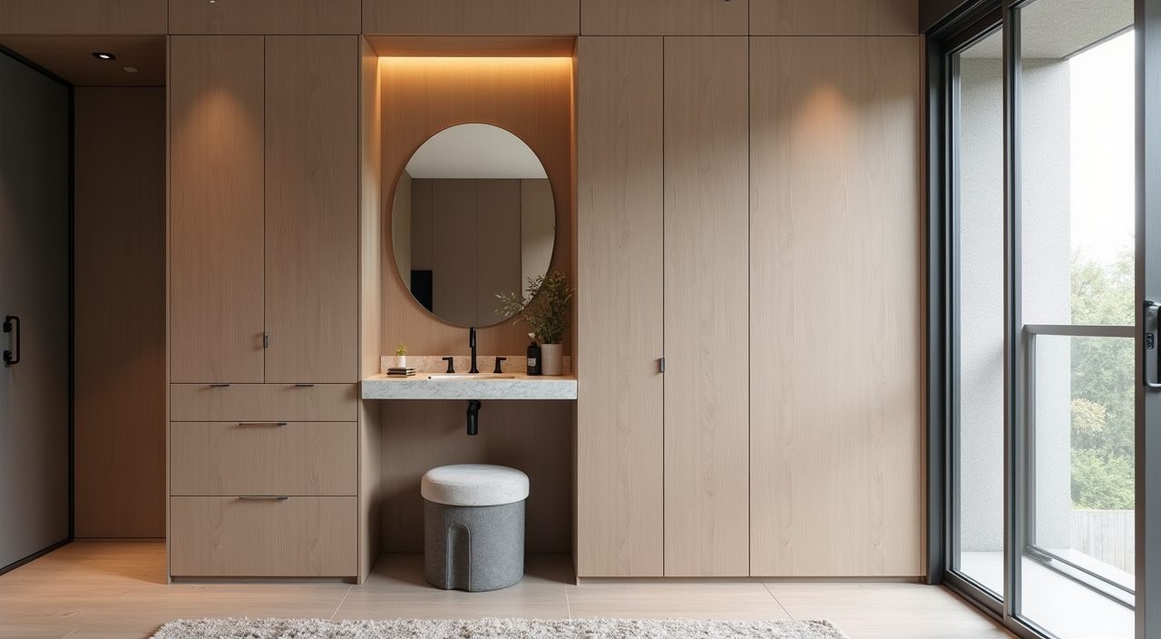 Modern contemporary dresser nook in a corner of a Singapore master bedroom