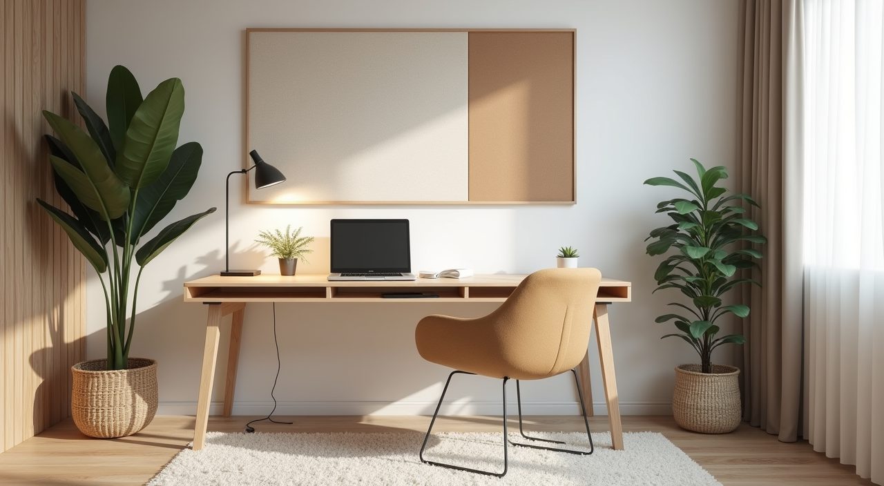 Modern contemporary Singapore study corner with acoustic felt panel, pinboard and tidy clutter-free desk