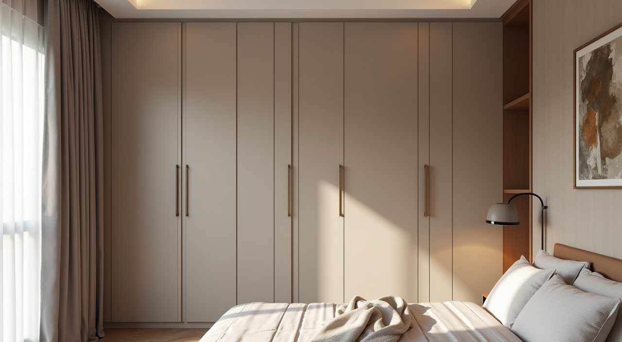Modern luxury Singapore bedroom full-height handleless matte built-in wardrobe
