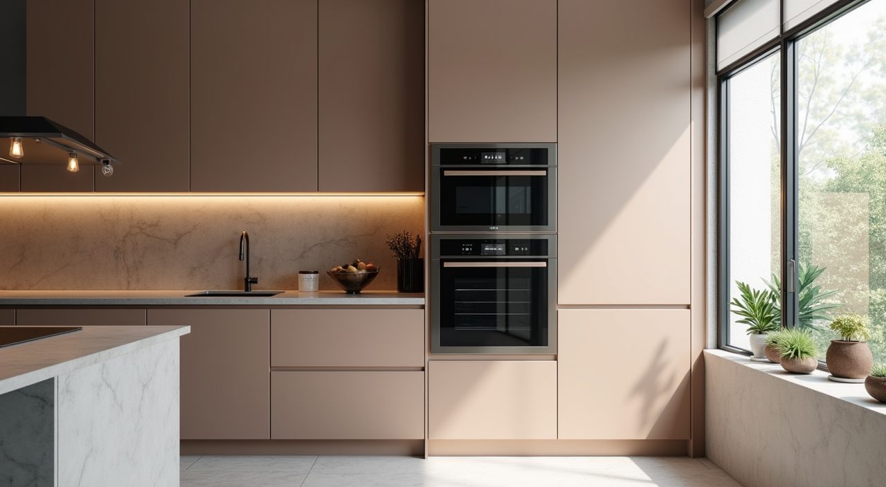 Modern luxury Singapore kitchen integrated appliance tower with flush panel-ready oven and steam oven