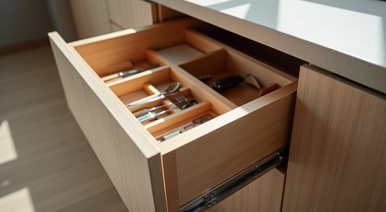 Modern luxury Singapore kitchen deep drawer storage with appliance nook detail