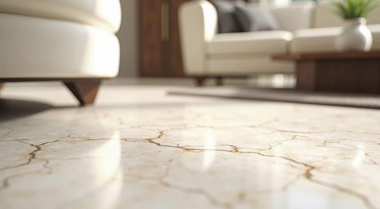 Modern luxury Singapore living room floor detail of marble look porcelain tile and sofa base