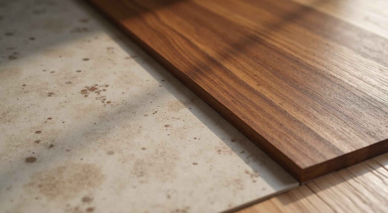 Close up of modern luxury bedroom materials, matte laminate, wood veneer and sintered stone, in a Singapore home