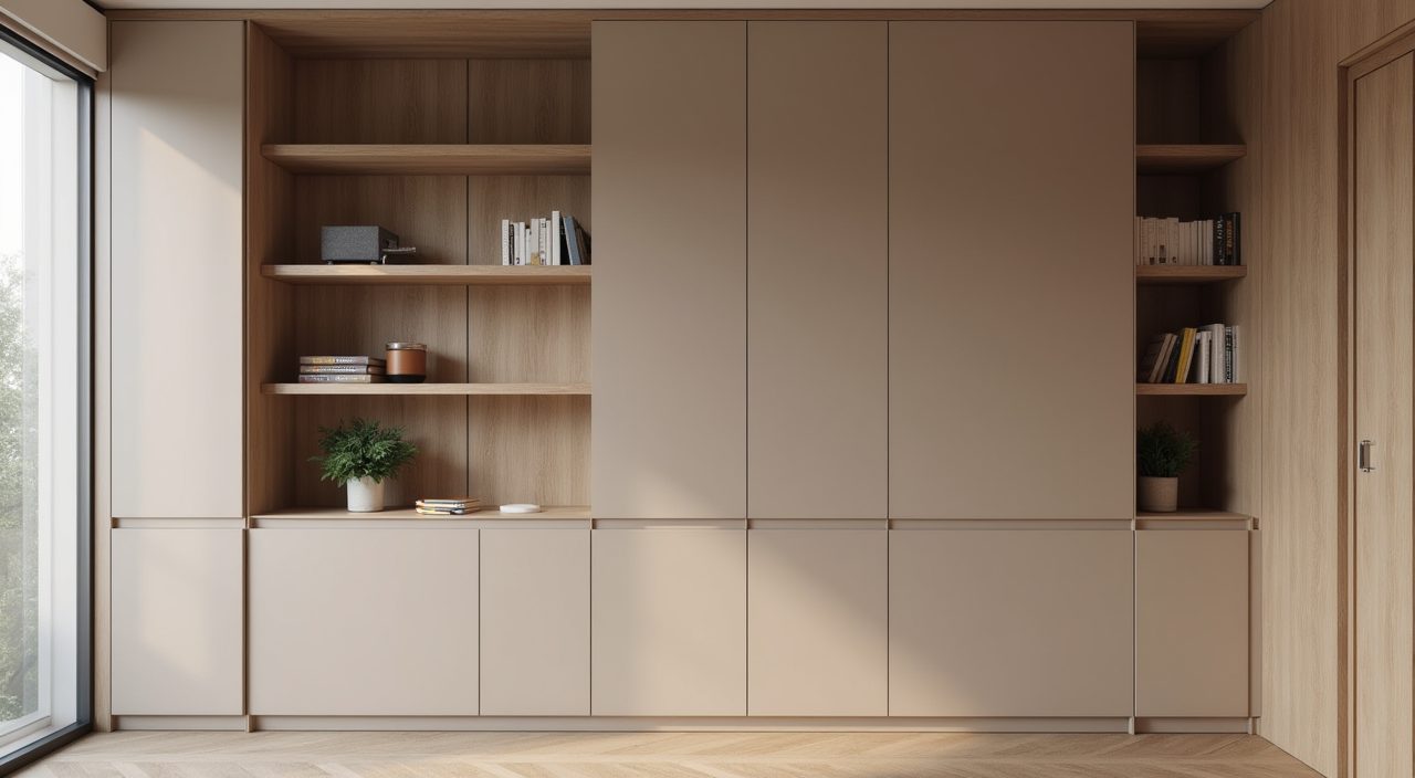 Modern luxury Singapore study full-height handleless joinery wall with open display niches