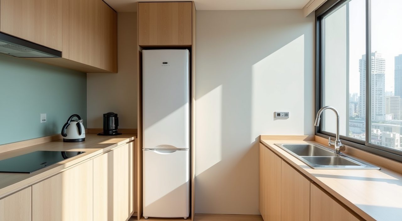 Compact galley Muji Japanese Singapore kitchen with hidden appliances and clear worktops