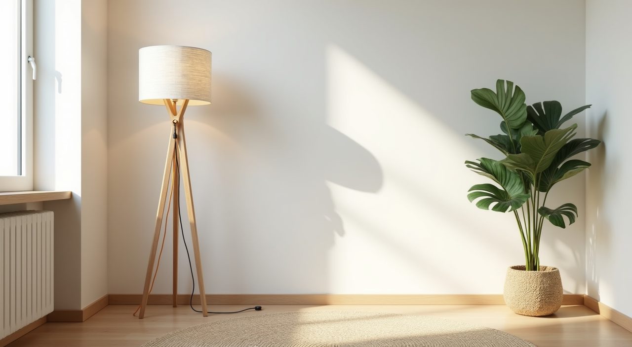 Calm corner of a Muji Japanese study room in Singapore with paper floor lamp and neutral rug