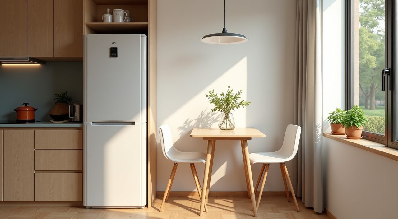 Corner breakfast nook and tall pantry pull-out in contemporary HDB resale kitchen