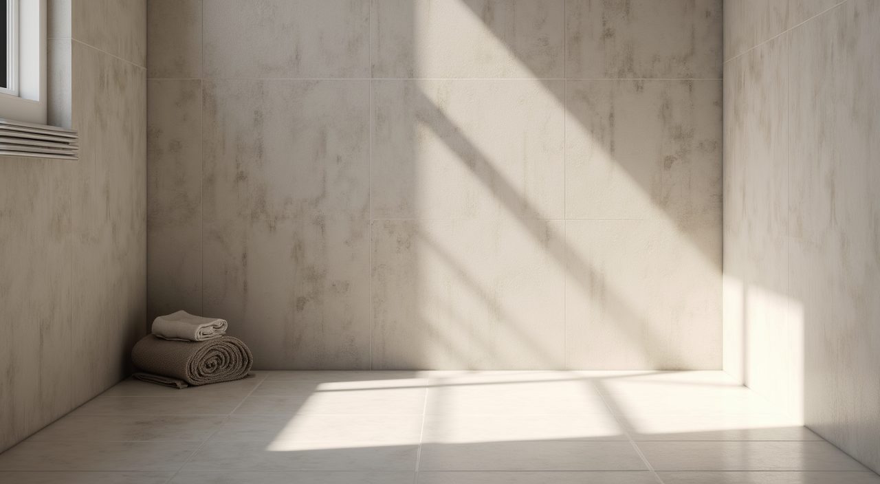 Quiet tiled corner nook with a slim towel bar in a modern small Singapore HDB bathroom