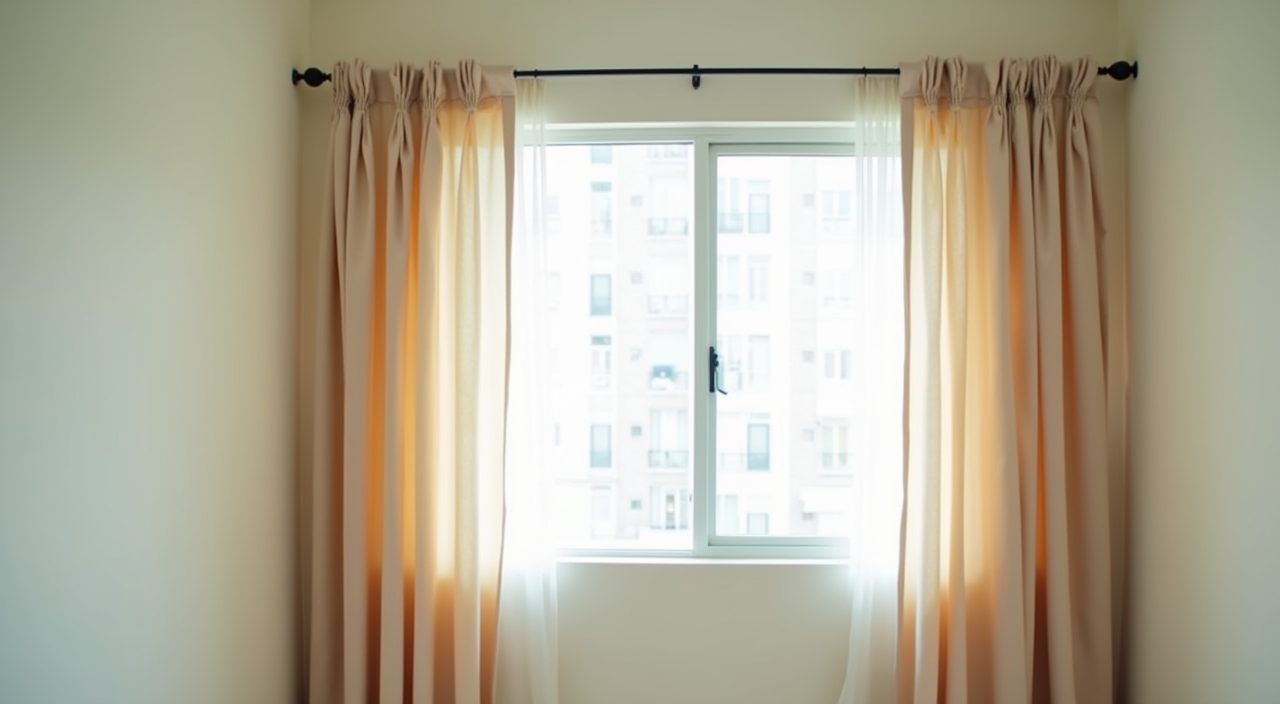 Small Singapore HDB bedroom window with ceiling mounted sheer curtains letting in daylight