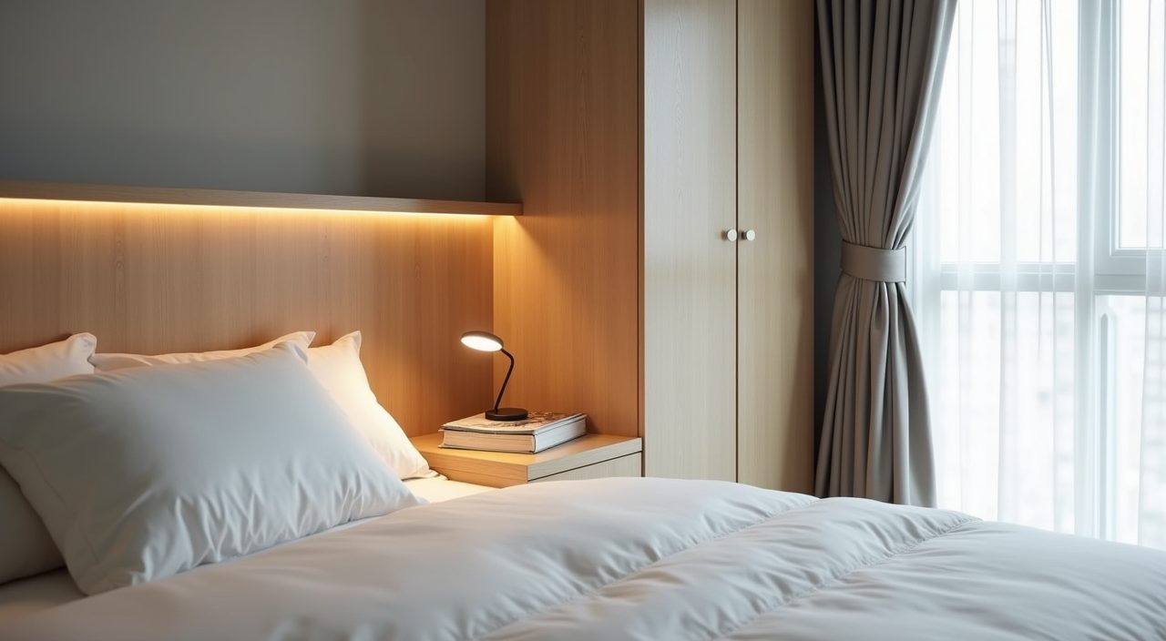 Built in bedside niche and ledge nook in a small Singapore HDB bedroom