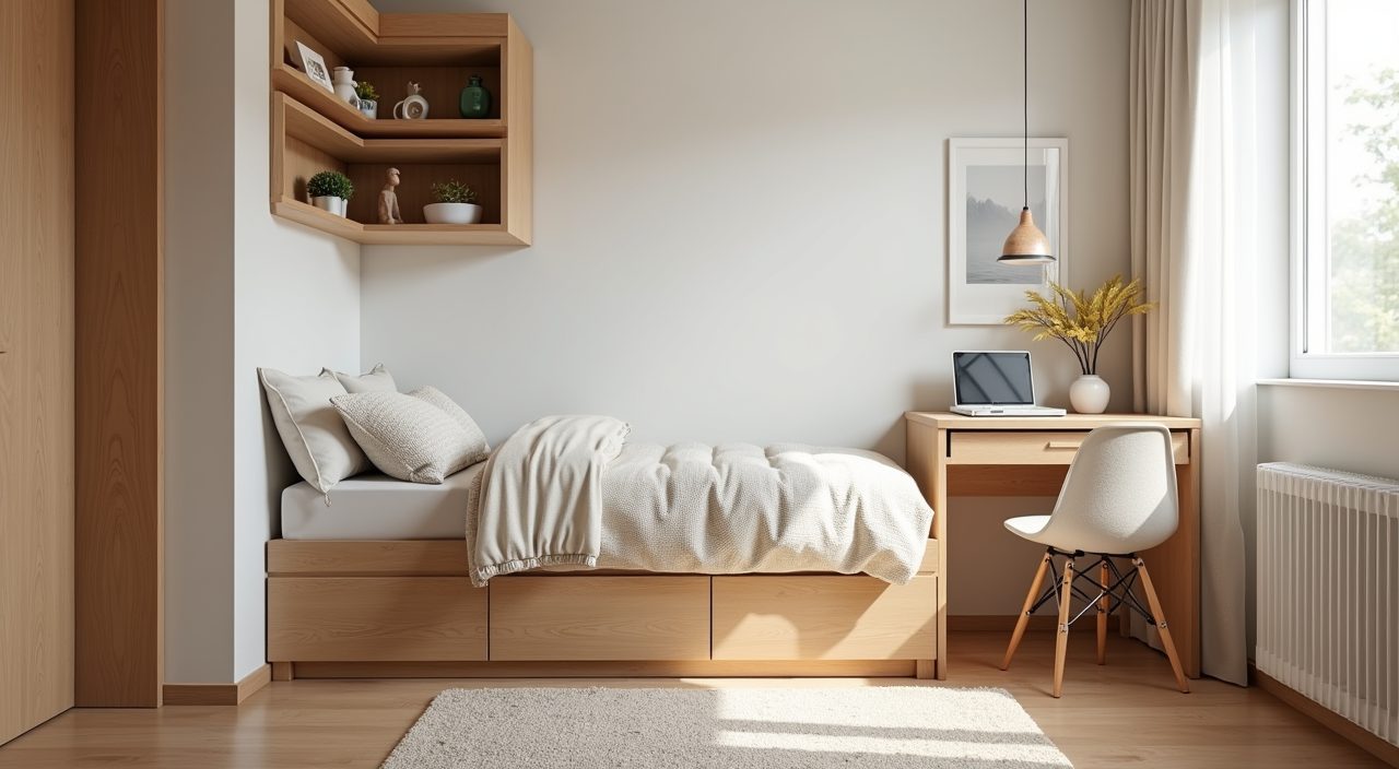 Multi function kids furniture with under bed drawers and adjustable desk in a small Singapore HDB bedroom
