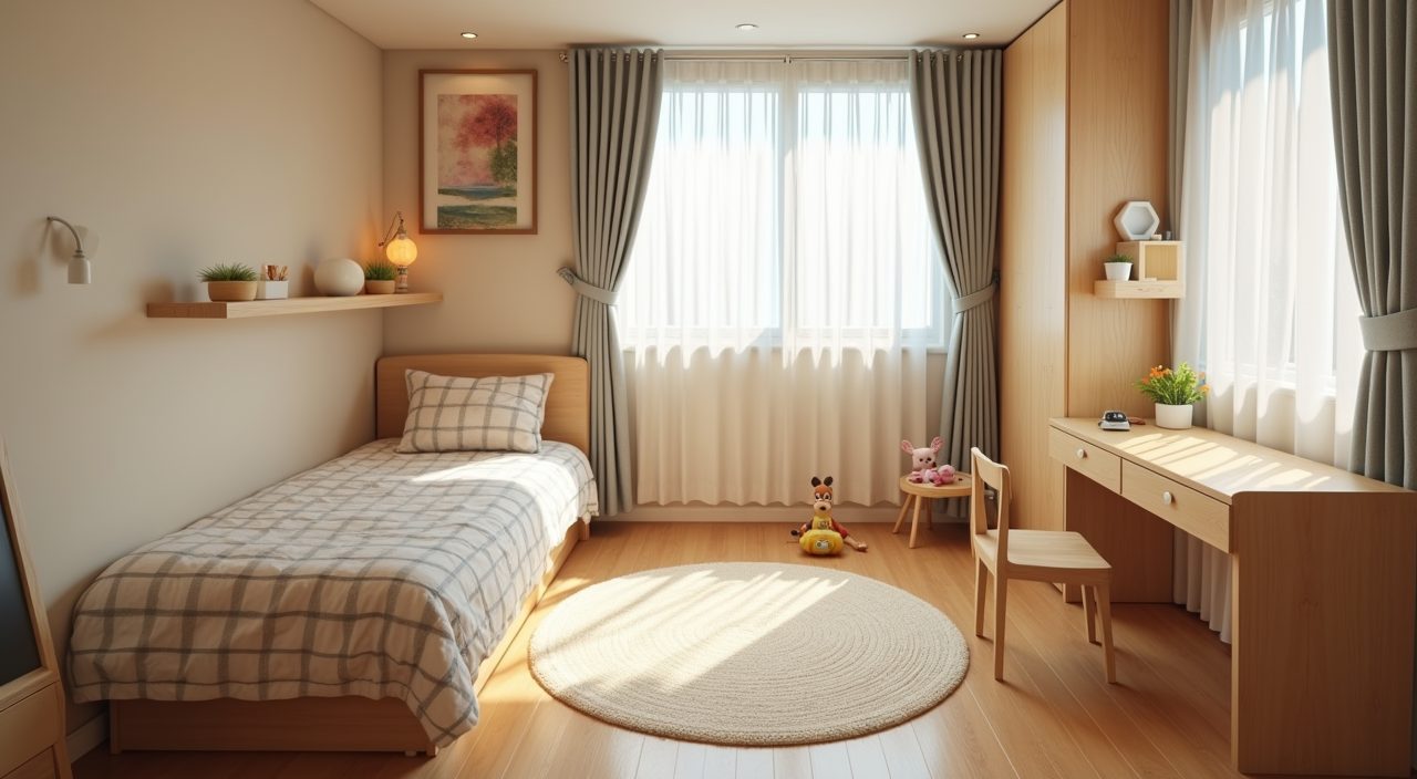 Zoned small Singapore HDB kids room separating sleep, study and play areas