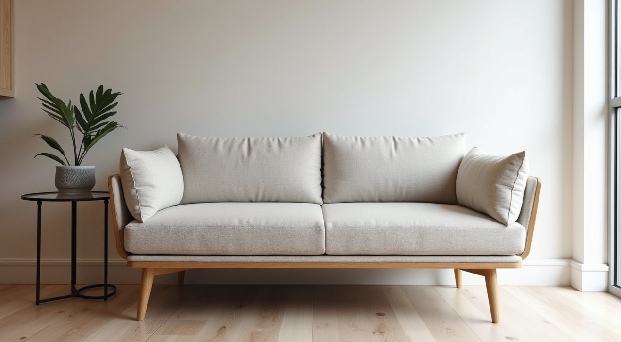 Low leggy slim-profile sofa in a small Singapore condo living room letting light pass underneath