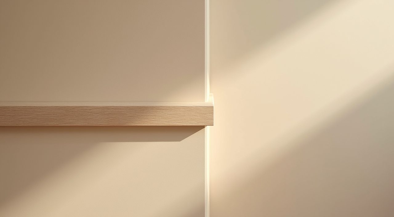 Close-up of greige matte wall paint and pale oak carpentry finish in a small Singapore living room