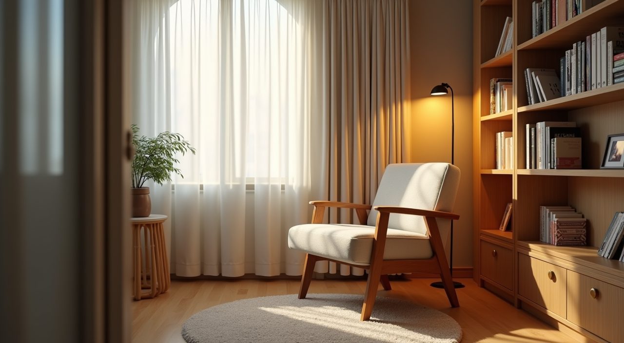 Cosy reading nook corner with armchair and floor lamp in a small Singapore HDB living room