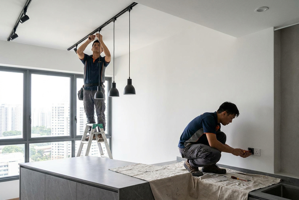 Power Track and Pendant Lights Installation at The Trilinq